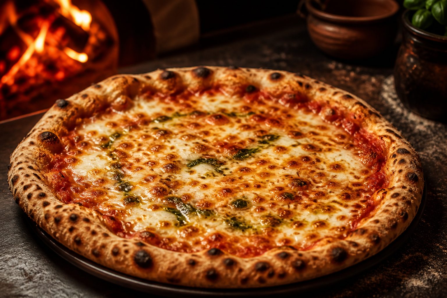 Cheese pizza from the brick oven.