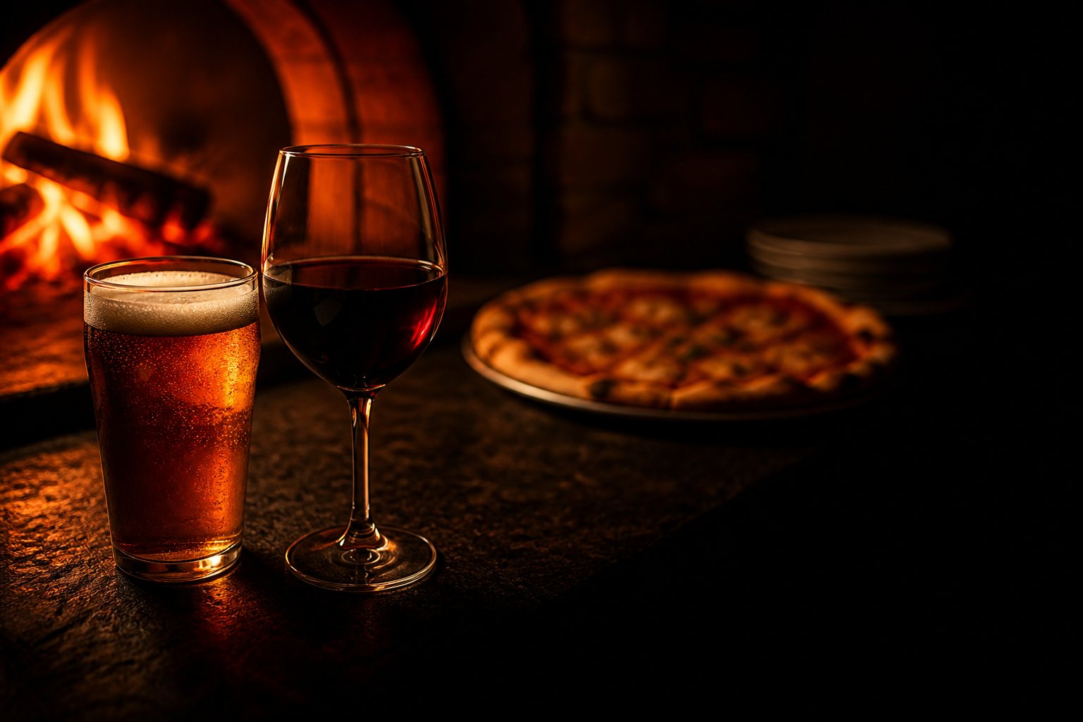 A house beer and a house wine on the table.