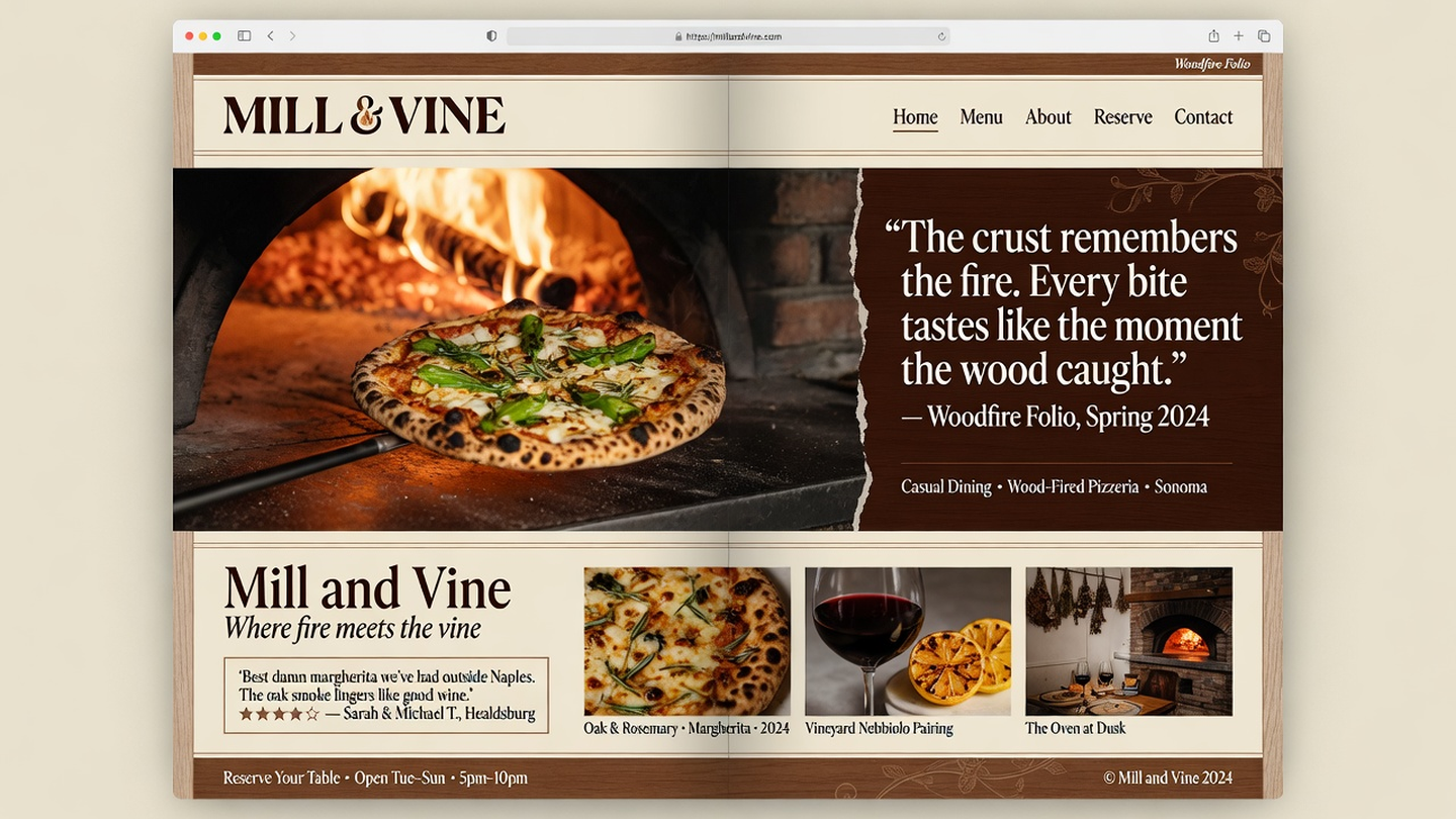 Woodfire Folio look for Mill and Vine