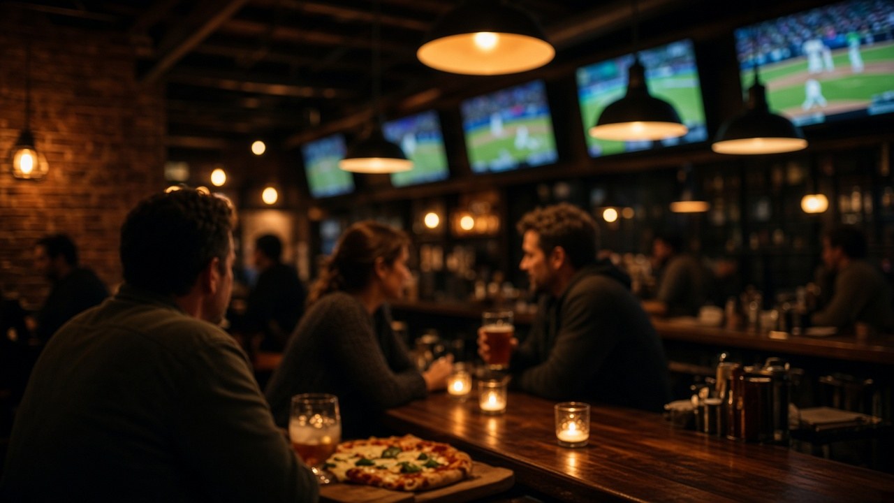 The bar with a game on the televisions.